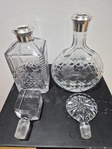 Pair of French Cut Crystal and Silver Decanters – Gaston
