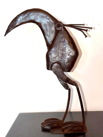 Sculpture, Oiseau en métal vernis - 34 cm - Fer Vernis