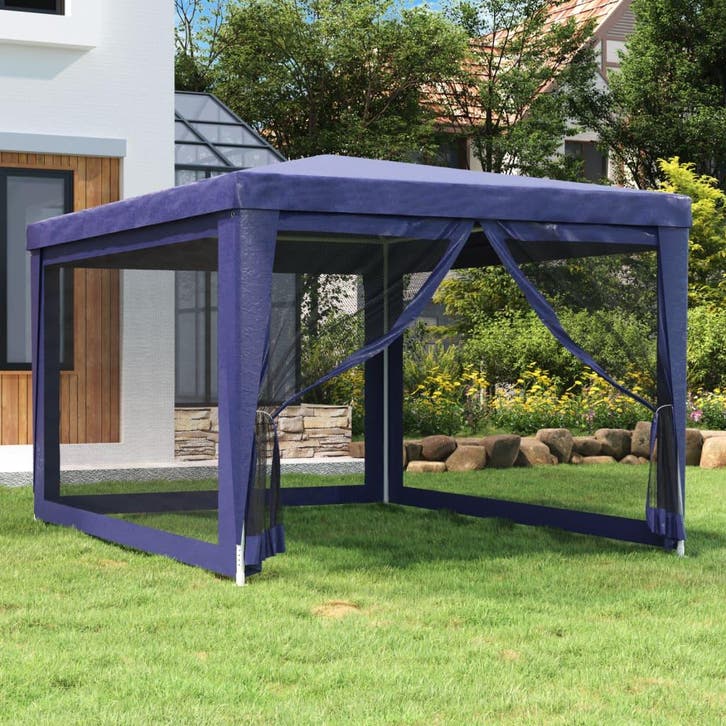 vidaXL Partytent met 4 mesh zijwanden 3x4 m HDPE blauw, Tuin en Terras, Partytenten, Nieuw, Verzenden
