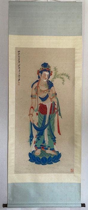 avalokitesvara, inkt en kleur op papier, hangende rol, -