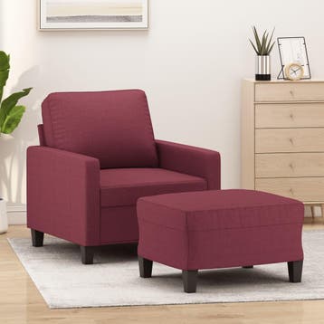 vidaXL Fauteuil met voetenbank / zetel 60 cm stof wijnrood, Verzenden