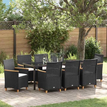 vidaXL Tuin Eettafel Set 9 st Zwart poly rattan, Verzenden, Nieuw