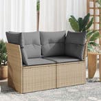 vidaXL Tuinbank 2-zits met kussens poly rattan beige, Verzenden, Nieuw
