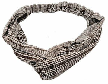 Haarband Twist 5cm – Retro Ruitprint – Gladde Stof – Bruin, Nieuw