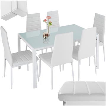 Eettafelset Brandenburg 6+1 - wit/wit, Huis en Inrichting, Complete eetkamers, Verzenden, Nieuw
