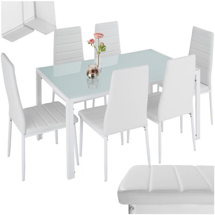 Eettafelset Brandenburg 6+1 - wit/wit, Maison & Meubles, Salles à manger complètes, Envoi