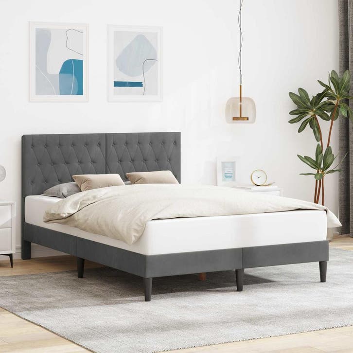 vidaXL Bedframe met hoofdeinde Donkergrijs 120 x 200 cm, Huis en Inrichting, Slaapkamer | Bedden, Nieuw, Verzenden