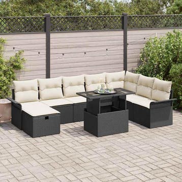 vidaXL Tuinbank Set 9 st Zwart poly rattan, Verzenden, Nieuw