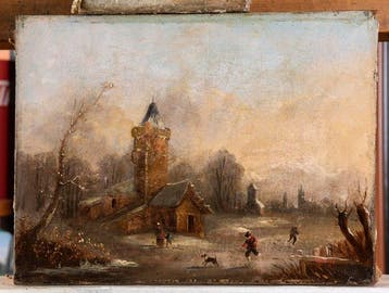 École néerlandaise (XVIII) - Paesaggio con pattinatori