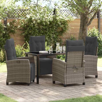 vidaXL Tuin Eettafel Set 5 st Grijs poly rattan, Verzenden
