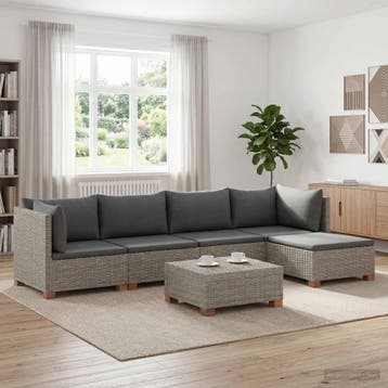 vidaXL 6 st Rieten Loungeset met Kussens GENDT Natuurlijk, Verzenden, Nieuw