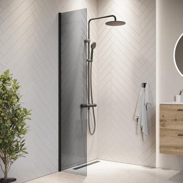 Douchewand Rizani 40 x 200 cm Zwart – Getint Rookglas, Verzenden