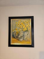 L. vd Beek (XX) - Stilleven met Gele Bloemen en Keramiek