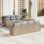 vidaXL Tuinbank Set met kussen 8 pcs Beige poly rattan, Verzenden