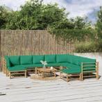 vidaXL 11-delige Loungeset met kussens bamboe groen, Verzenden, Loungeset
