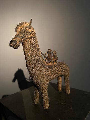 Cheval Kondh et cavaliers - 20 cm - Bronze - Inde - XIXe