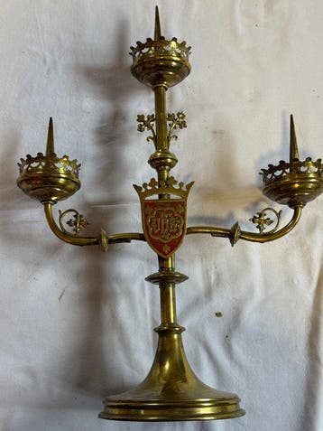 Antieke Messing Kandelaar - Messing - 1930-1940 - 60 cm