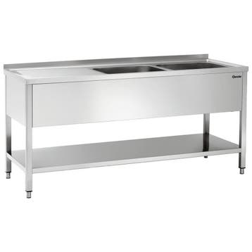 RVS spoelwerktafel met 2 spoelbakken rechts en bodemschap +, Verzenden, Nieuw in verpakking