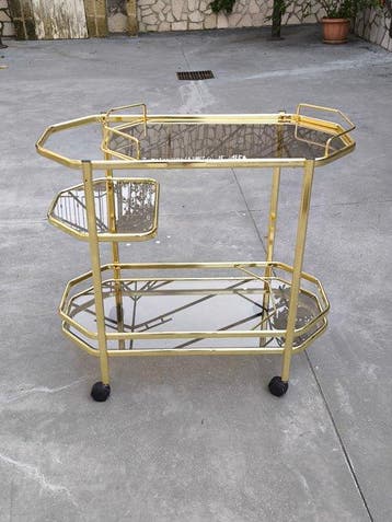 Serveerwagen - Messing, Glas - Messing serveerwagen met