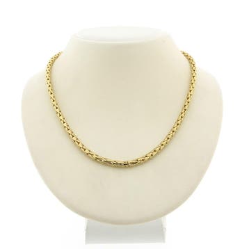 Gouden fantasie schakel collier | 42 cm (Ketting), Ophalen of Verzenden, Gebruikt, Goud, Goud