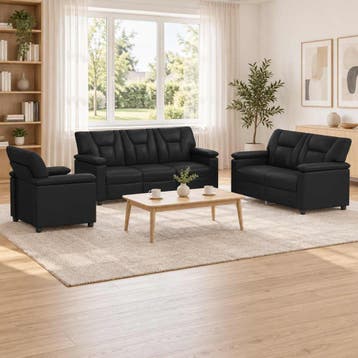vidaXL bank / zetelstel 3 pcs Zwart Kunstleer, Verzenden, Nieuw