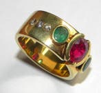 Ring - 18 karaat Geel goud Smaragd - Diamant, Nieuw