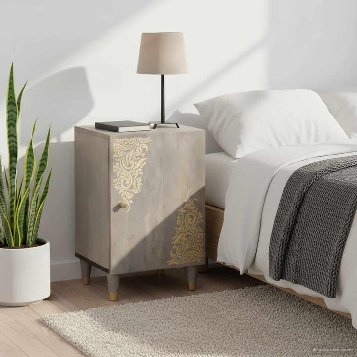 vidaXL Badkamerkast Grijs 38 x 33 x 58 cm Massief Mango Hout, Maison & Meubles, Tables | Coiffeuses, Envoi