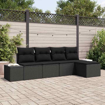vidaXL Tuinbank Set 5 st Zwart poly rattan, Verzenden