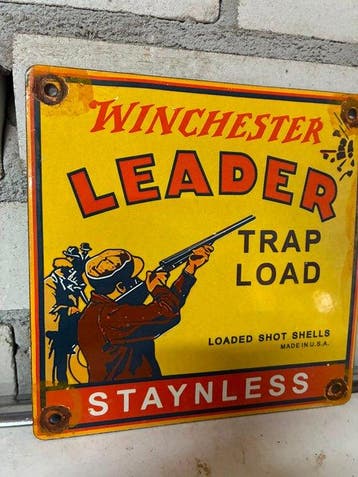 Winchester Leader Trap Load Staynless emaille reclamebord –