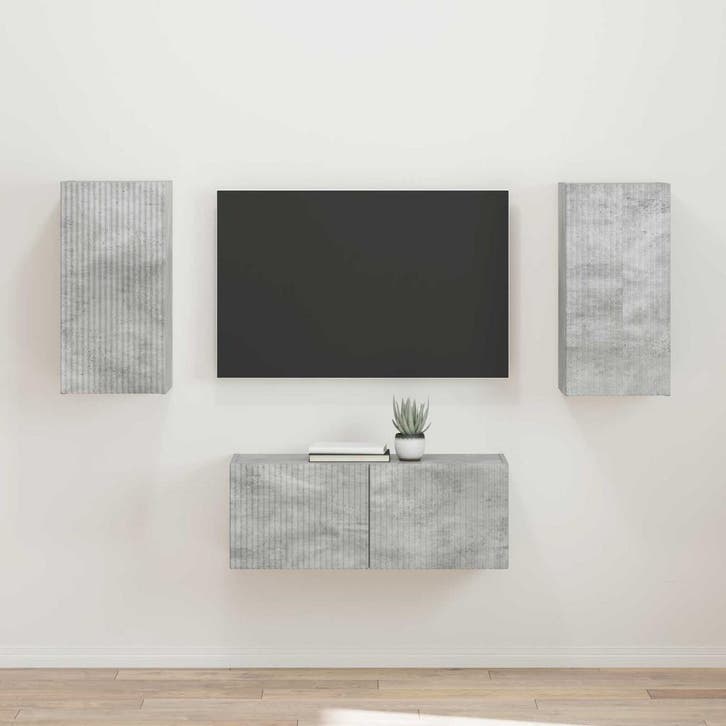 vidaXL Tv-meubelset Wandgemonteerd 2 pcs Beton Grijs Bewerkt, Huis en Inrichting, Kasten |Televisiemeubels, Nieuw, Verzenden