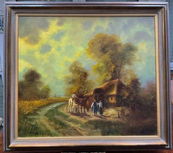 Duitse school (XX) - Idylle am reetgedeckten Bauernhof