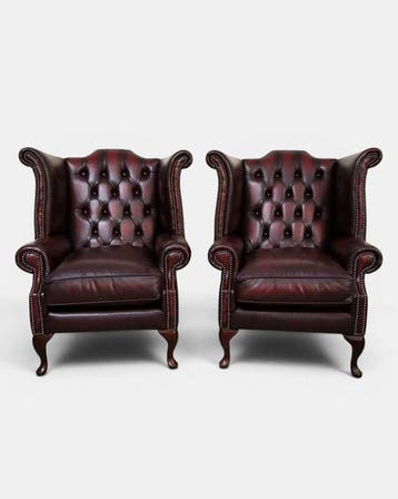Chesterfield style - Fauteuil (2) - Reine Anne - Cuir, Bois