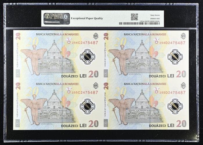 Roumanie. - 4 x 20 Lei 2025 - First Releases - uncut Sheet, Timbres & Monnaies, Billets de banque | Europe | Billets non-euro
