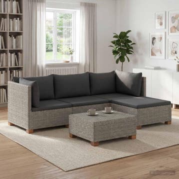 vidaXL 5 st Rieten Loungeset met Kussens GENDT Natuurlijk, Verzenden, Nieuw