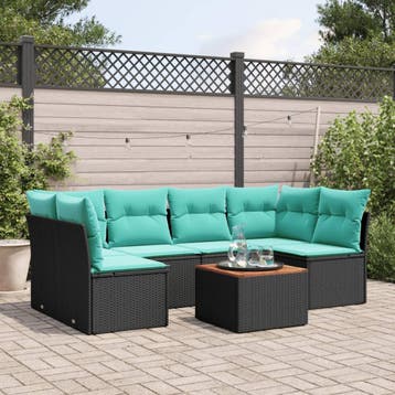 vidaXL 7-delige Loungeset met kussens poly rattan zwart, Verzenden, Loungeset
