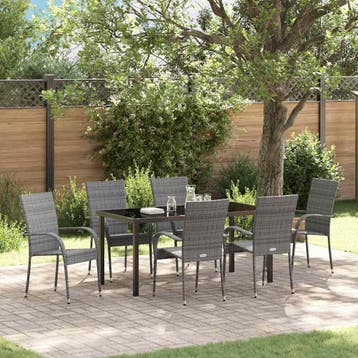 vidaXL Tuin Eettafel Set 7 pcs Grijs Gepoedercoat staal, Verzenden, Nieuw