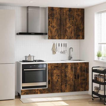 vidaXL Keukenblok PORTO 5 pcs Gerookt eiken Bewerkt hout, Verzenden, Nieuw