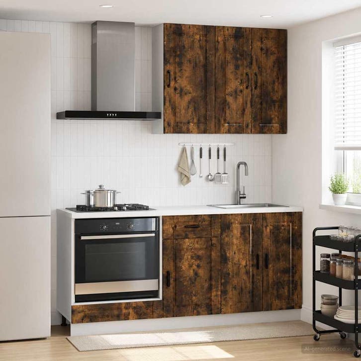 vidaXL Keukenblok PORTO 5 pcs Gerookt eiken Bewerkt hout, Huis en Inrichting, Kasten | Overige, Nieuw, Verzenden