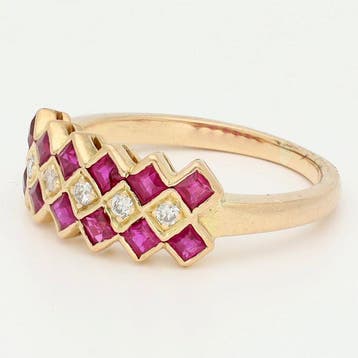 Bague - 14 carats Or jaune Diamant (Naturelle) - Robijn, Nieuw