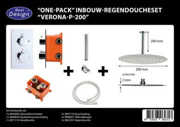 One-Pack inbouw-regendoucheset Plafonduitloop 200mm Rond, Ophalen of Verzenden