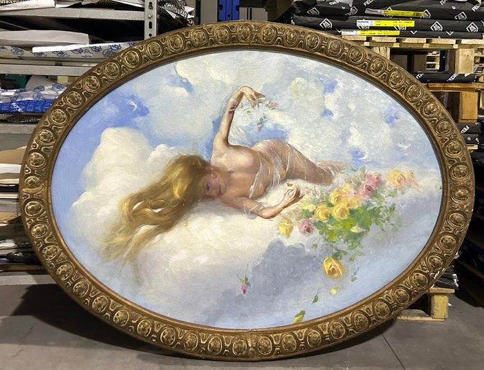 Franse school (XX) - Allegoria della Primavera - XL format, Antiquités & Art, Art | Peinture | Classique
