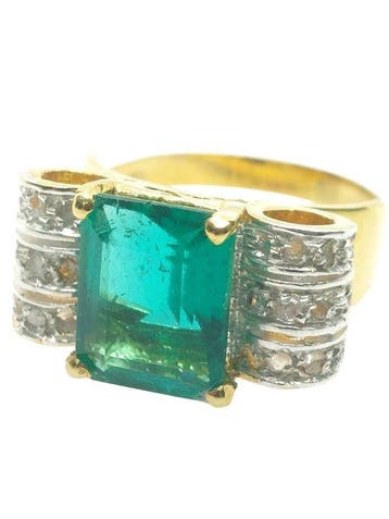 Zonder minimumprijs - Ring - 9 kt. Zilver, Geel goud Smaragd