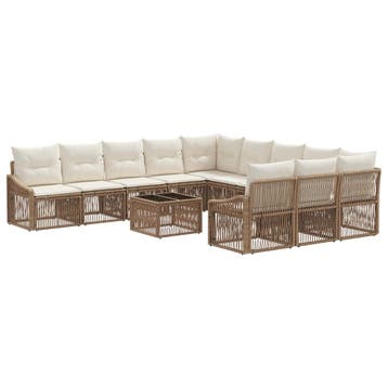 vidaXL Tuinbank Set 12 pcs Beige poly rattan, Tuin en Terras, Verzenden, Nieuw