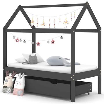 vidaXL Kinderbedframe met lade grenenhout donkergrijs 70x140, Verzenden