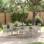 vidaXL Tuin Eettafel Set 7 pcs Lichtgrijs poly rattan, Verzenden