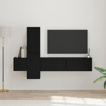 vidaXL Tv-meubelset 5 st Zwart Eiken Bewerkt hout, Verzenden, Nieuw