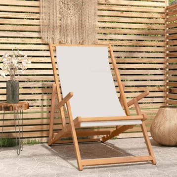 vidaXL Strandstoel inklapbaar massief teakhout crèmekleurig, Verzenden, Nieuw