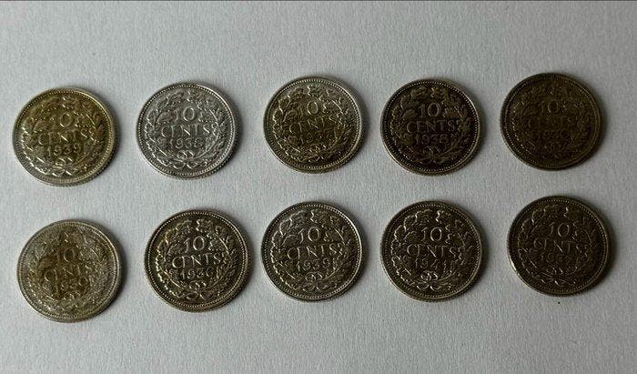 Nederland. Wilhelmina. 10 Cents 1930/1941, 10 stuks (Zonder, Timbres & Monnaies, Monnaies | Pays-Bas