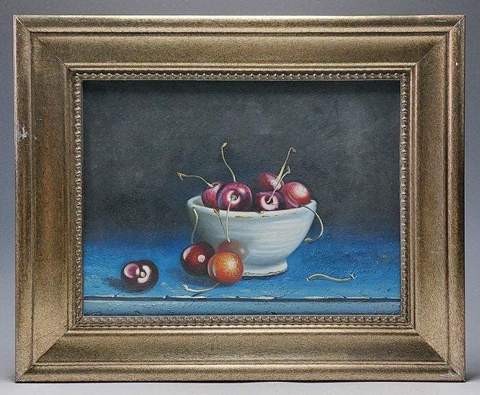 Hollandse School (XX-XXI) - Stilleven met kersen en, Antiquités & Art, Art | Peinture | Classique