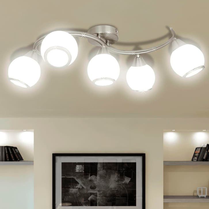 vidaXL Plafondlamp met glazen kappen + golvende rail, Huis en Inrichting, Lampen | Plafondlampen, Nieuw, Verzenden